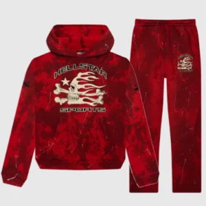 Hellstar Sports Tye-Dye Skull Tracksuit Red