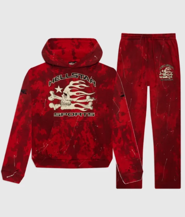 Hellstar Sports Tye-Dye Skull Tracksuit Red